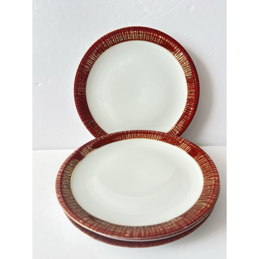 VTG1970's Red & 18kt Gold Porcelain Plate Set Of 4 Renner Porcelana‎ Portugal